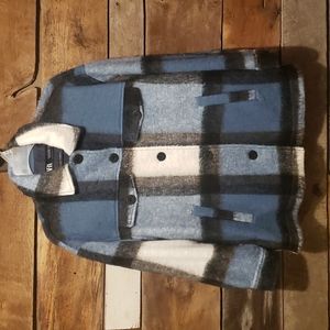 Zara Blue and Black Plaid Teddy Jacket